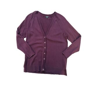 Talbots Cardigan‎ Sweater Womens Medium Purple Button Front V Neck Ribbed Knit